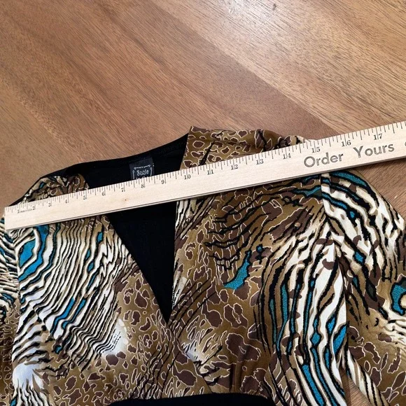 Vintage Suzie in the City Womens Animal Print Wrap V Neck Long Sleeve Top Size S - Picture 5 of 7